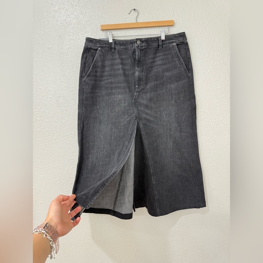 Banana Republic Center Split Classic Denim Midi Skirt Gray Black Size 18 NWT - Picture 3 of 11